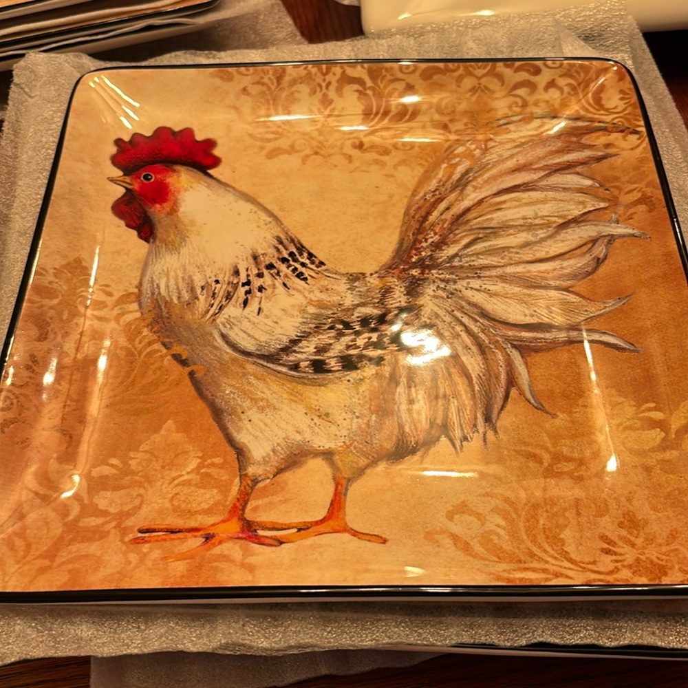 Certified International Avignon Morning Square Rooster Plate 10.5"